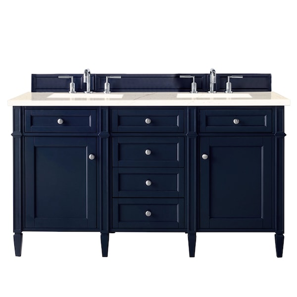 James Martin Vanities Brittany 60in Double Vanity, Victory Blue w/ 3 CM Eternal Marfil Quartz Top 650-V60D-VBL-3EMR - main
